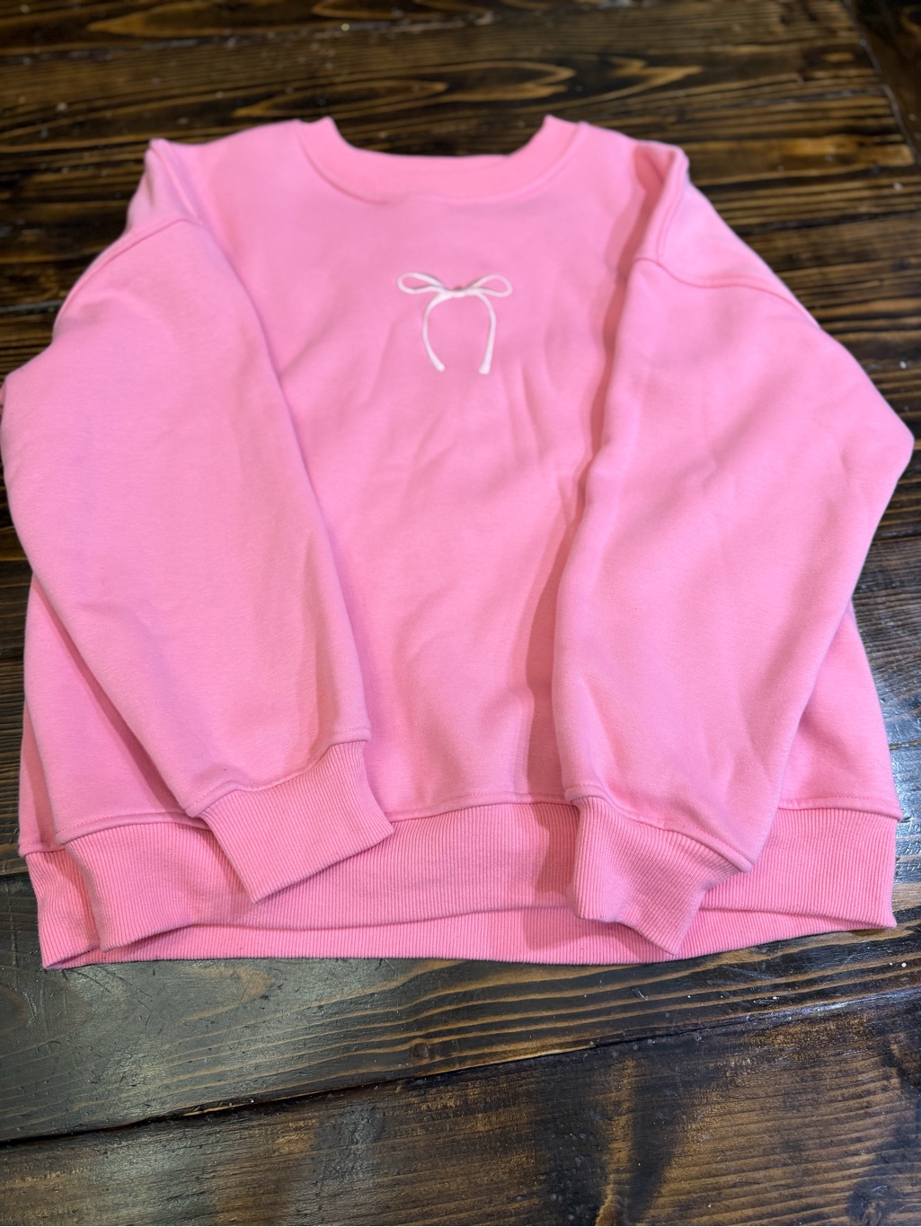 Altar’d State Pink Bow Embroidered Crewneck Sweatshirt